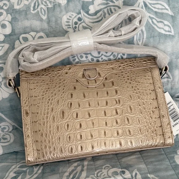 Brahmin Metallic Gold Croc-Embossed Crossbody Bag NWT - Picture 3 of 7
